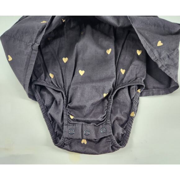 H&M One Piece Mini Dress Infant Baby 12-18M Black Gold Heart Print Puff Sleeves - Picture 2 of 5